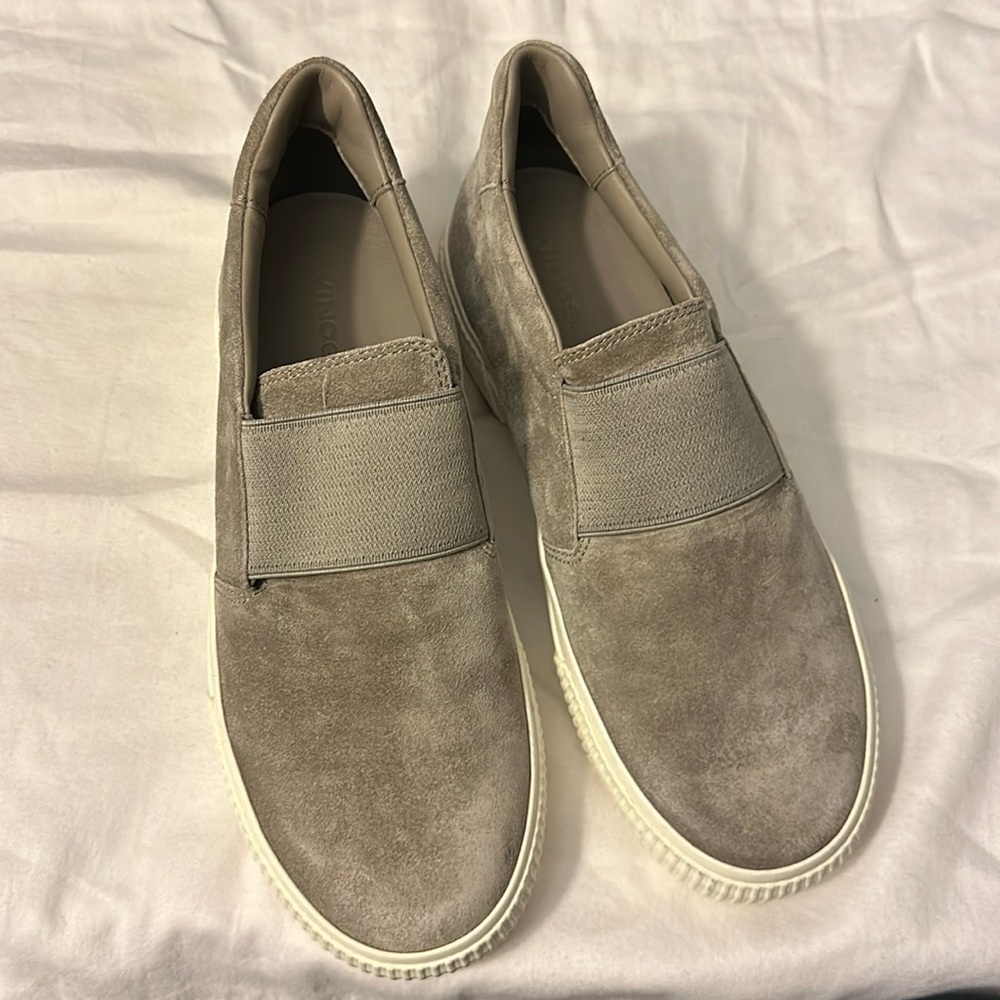 VINCE grey suede slip-ons